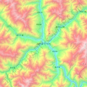 Danba topographic map, elevation, terrain