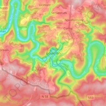 Bouillon topographic map, elevation, terrain