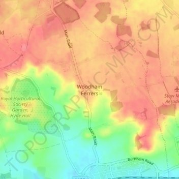 Woodham Ferrers topographic map, elevation, terrain