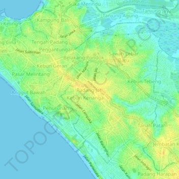 Padang Jati topographic map, elevation, terrain