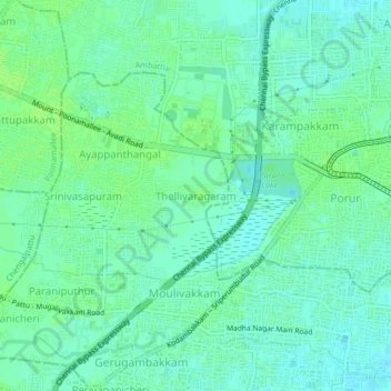 Thelliyaragaram topographic map, elevation, terrain