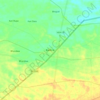 Badhra topographic map, elevation, terrain