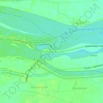 Kallanai topographic map, elevation, terrain