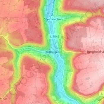 Döttingen topographic map, elevation, terrain