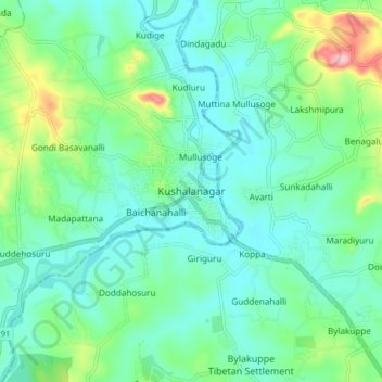 Kushalanagara topographic map, elevation, terrain