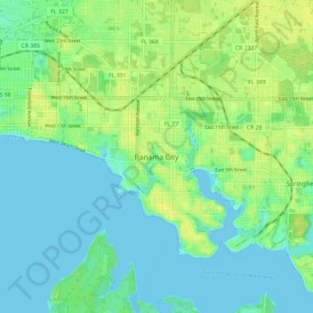 Panama City topographic map, elevation, terrain