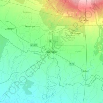 Rudrapur topographic map, elevation, terrain