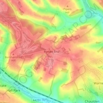 Potten End topographic map, elevation, terrain