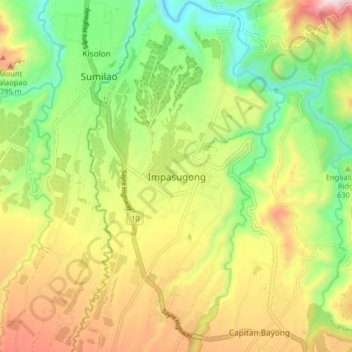 Impasugong topographic map, elevation, terrain