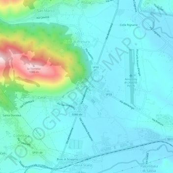 Preturo topographic map, elevation, terrain