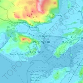 Porthmadog topographic map, elevation, terrain