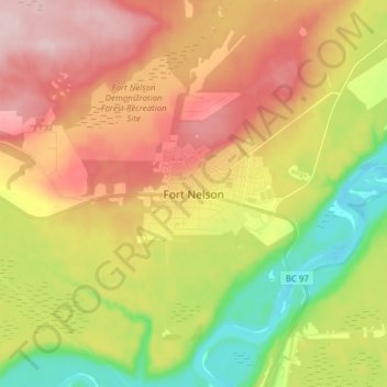 Fort Nelson topographic map, elevation, terrain