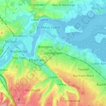 Gillingham topographic map, elevation, terrain