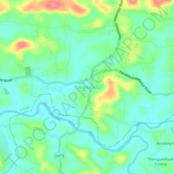 Pandikkadu topographic map, elevation, terrain