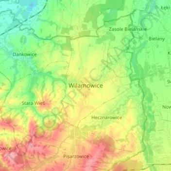 Wilamowice topographic map, elevation, terrain