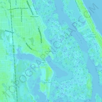 Harbor Oaks topographic map, elevation, terrain