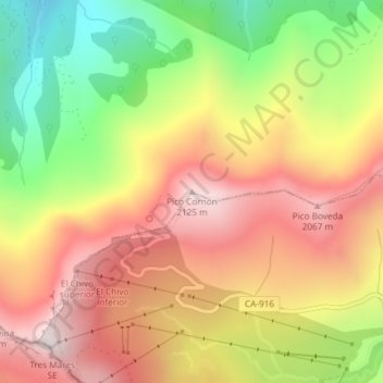 Pico Cornón topographic map, elevation, terrain