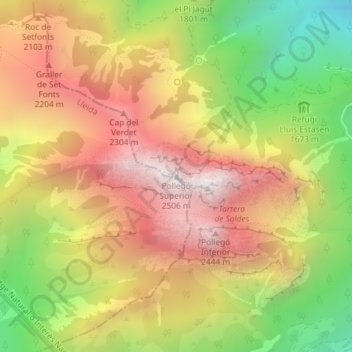 Pollegó Superior topographic map, elevation, terrain