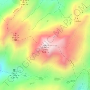 Le Grand Mont topographic map, elevation, terrain