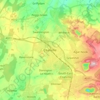 Coalville topographic map, elevation, terrain