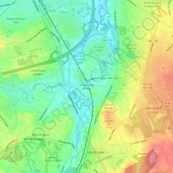 Shawsheen Village topographic map, elevation, terrain