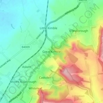 Great Kimble topographic map, elevation, terrain