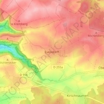 Evendorff topographic map, elevation, terrain