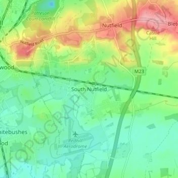 South Nutfield topographic map, elevation, terrain