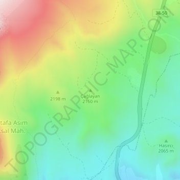 Çağlayan topographic map, elevation, terrain