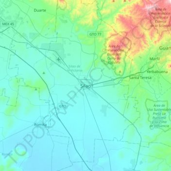 Silao topographic map, elevation, terrain