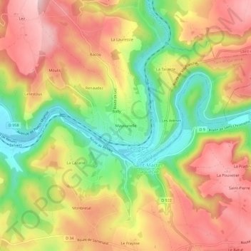 Mayounelle topographic map, elevation, terrain