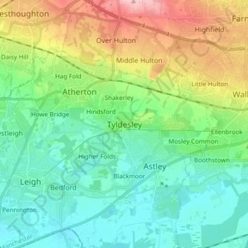 Tyldesley topographic map, elevation, terrain