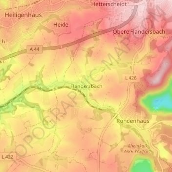 Flandersbach topographic map, elevation, terrain