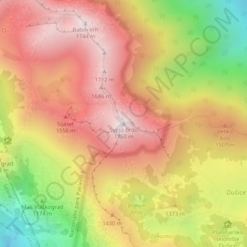 Sveto brdo topographic map, elevation, terrain