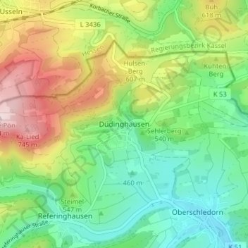 Düdinghausen topographic map, elevation, terrain