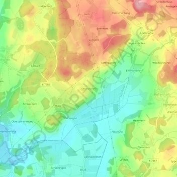 Ottershofen topographic map, elevation, terrain