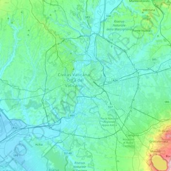 Rome topographic map, elevation, terrain