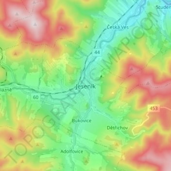 Jeseník topographic map, elevation, terrain