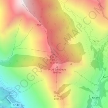 Cap de Calbar topographic map, elevation, terrain