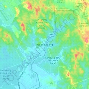 Pekan Sepang topographic map, elevation, terrain