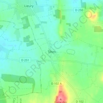 Tôtes topographic map, elevation, terrain