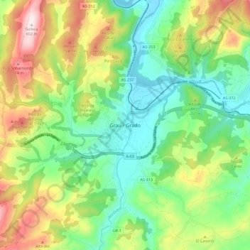 Grado topographic map, elevation, terrain