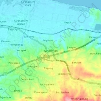 Kandeman topographic map, elevation, terrain