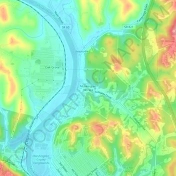 Muskingum Terrace topographic map, elevation, terrain