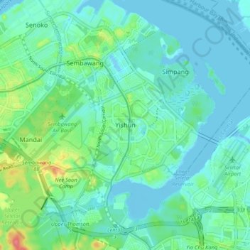 Yishun topographic map, elevation, terrain