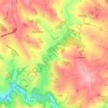 Le Revault topographic map, elevation, terrain