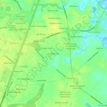 Carriage Lane topographic map, elevation, terrain