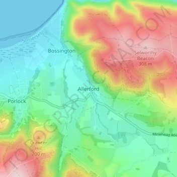 Allerford topographic map, elevation, terrain