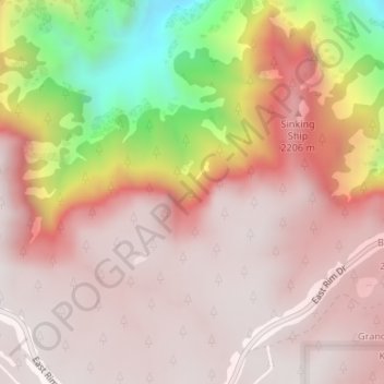 South Rim topographic map, elevation, terrain
