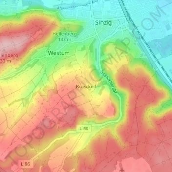 Koisdorf topographic map, elevation, terrain